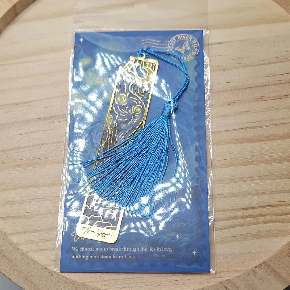 Gold Van Gogh Design Bookmark with Blue Tassel